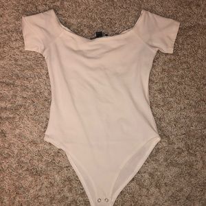 off the should white body suit